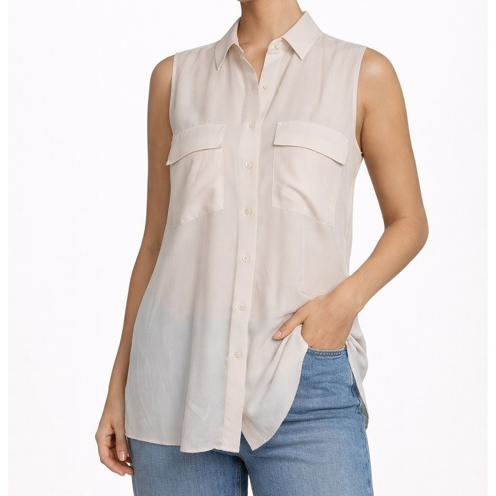 Equipment Silk Sleeveless Button Down Blouse Beige Workwear Minimalist XS